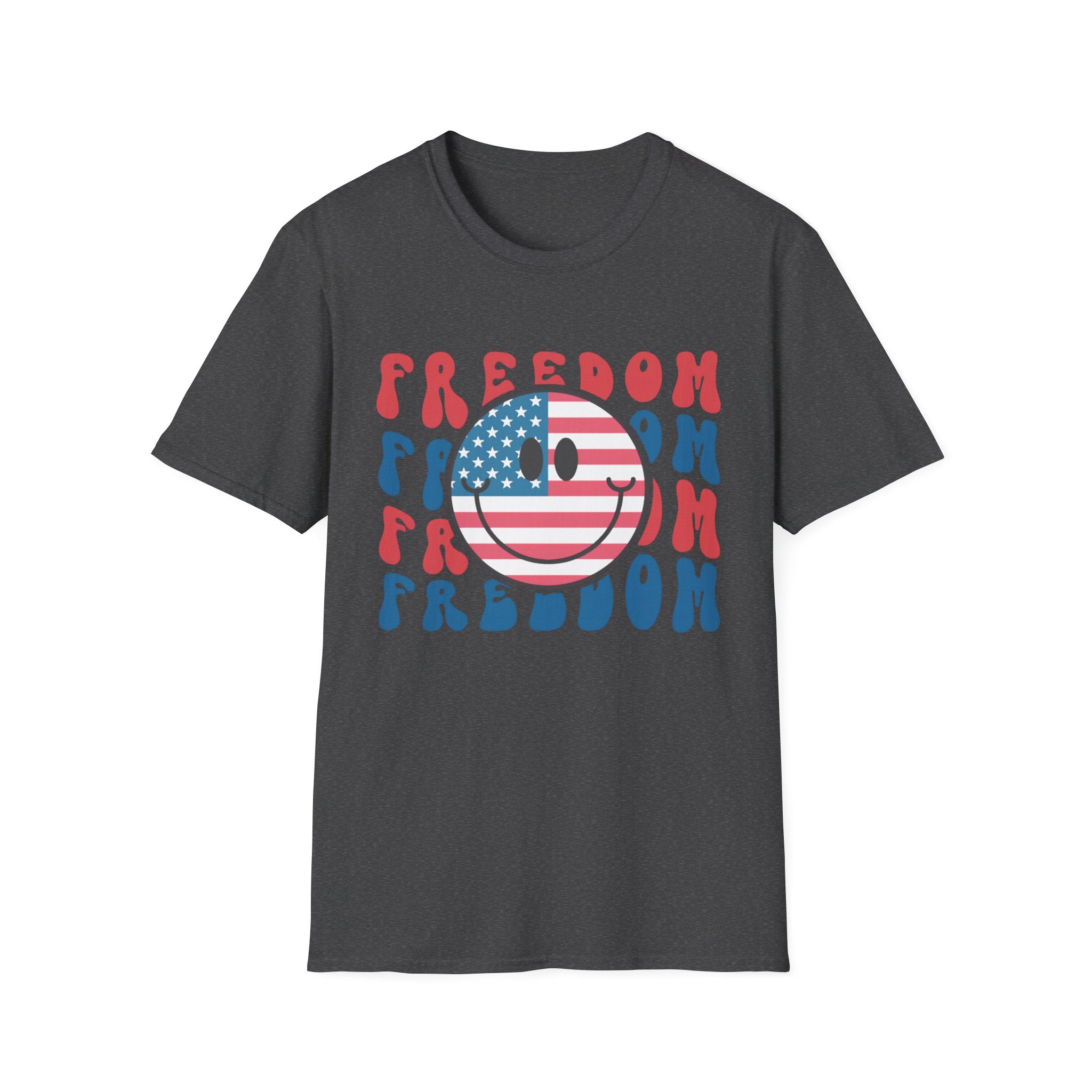 Freedom Smiley T-Shirt — American Flag Retro Graphic Tee for 4th of July
