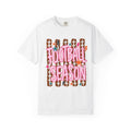 Football Season T-Shirt — Playful Pink Script on Football Field Graphic