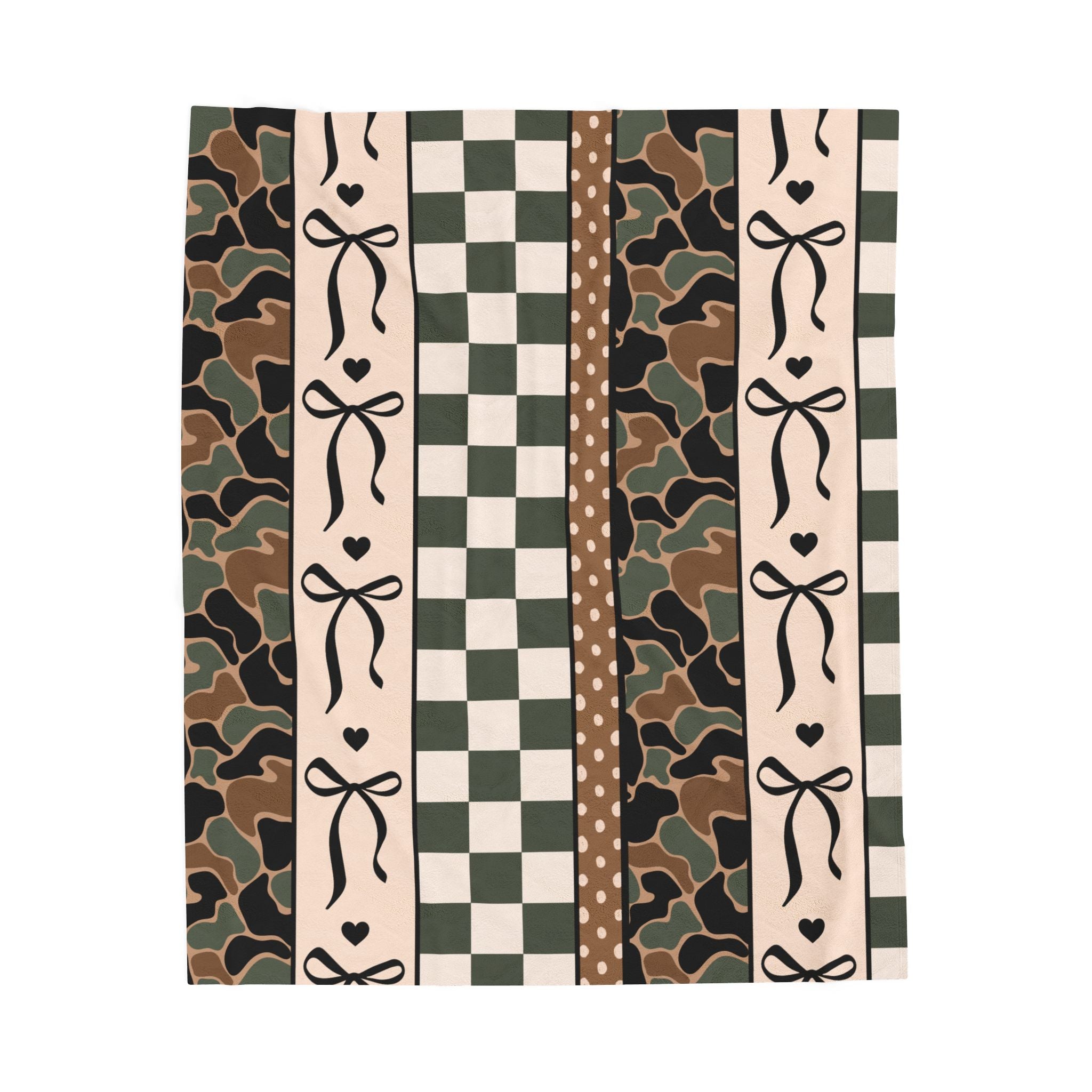 Camouflage & Checker Velveteen Plush Blanket — Cozy Ribbon Stripe Throw