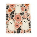 Halloween Ghost Floral Velveteen Plush Blanket — Cozy Pink & Ivory Throw