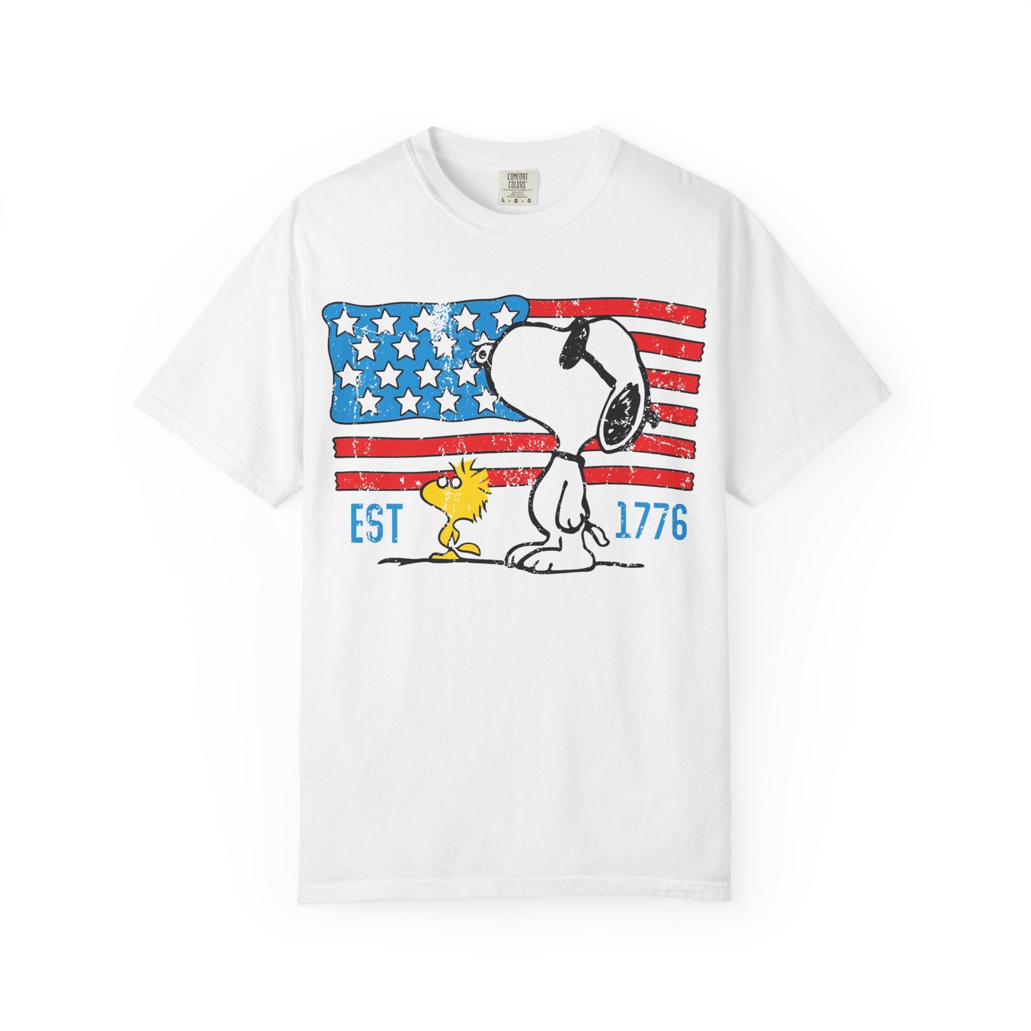 Snoopy & Woodstock American Flag T-Shirt — EST 1776 Patriotic Tee