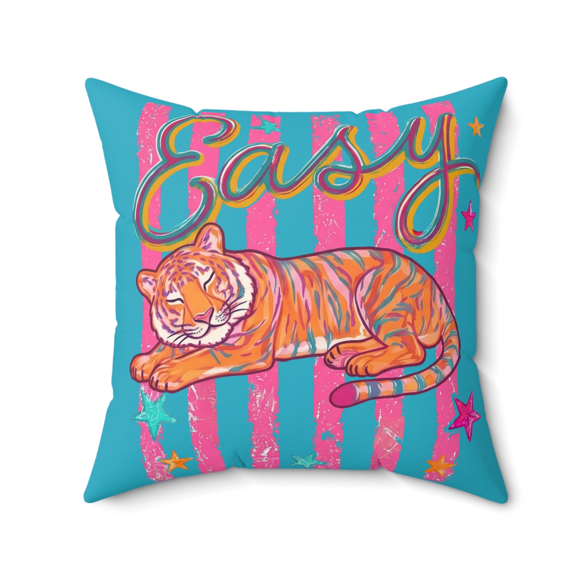 Easy Tiger Decorative Pillow — Colorful Retro Striped Throw Pillow