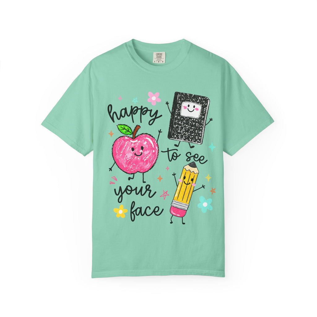 Happy To See Your Face T-Shirt — Cute Apple, Pencil & Notebook Back-to-School Tee