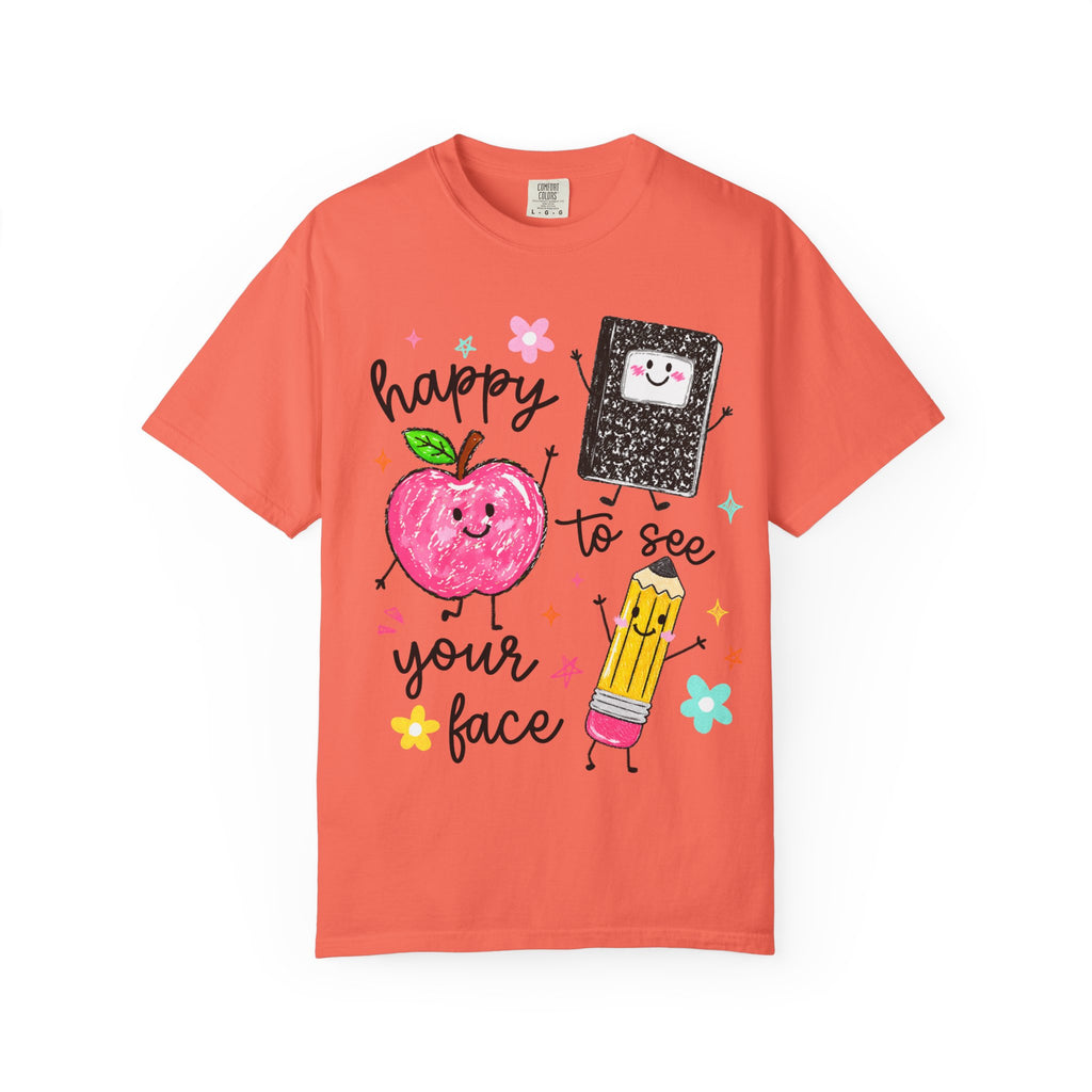 Happy To See Your Face T-Shirt — Cute Apple, Pencil & Notebook Back-to-School Tee