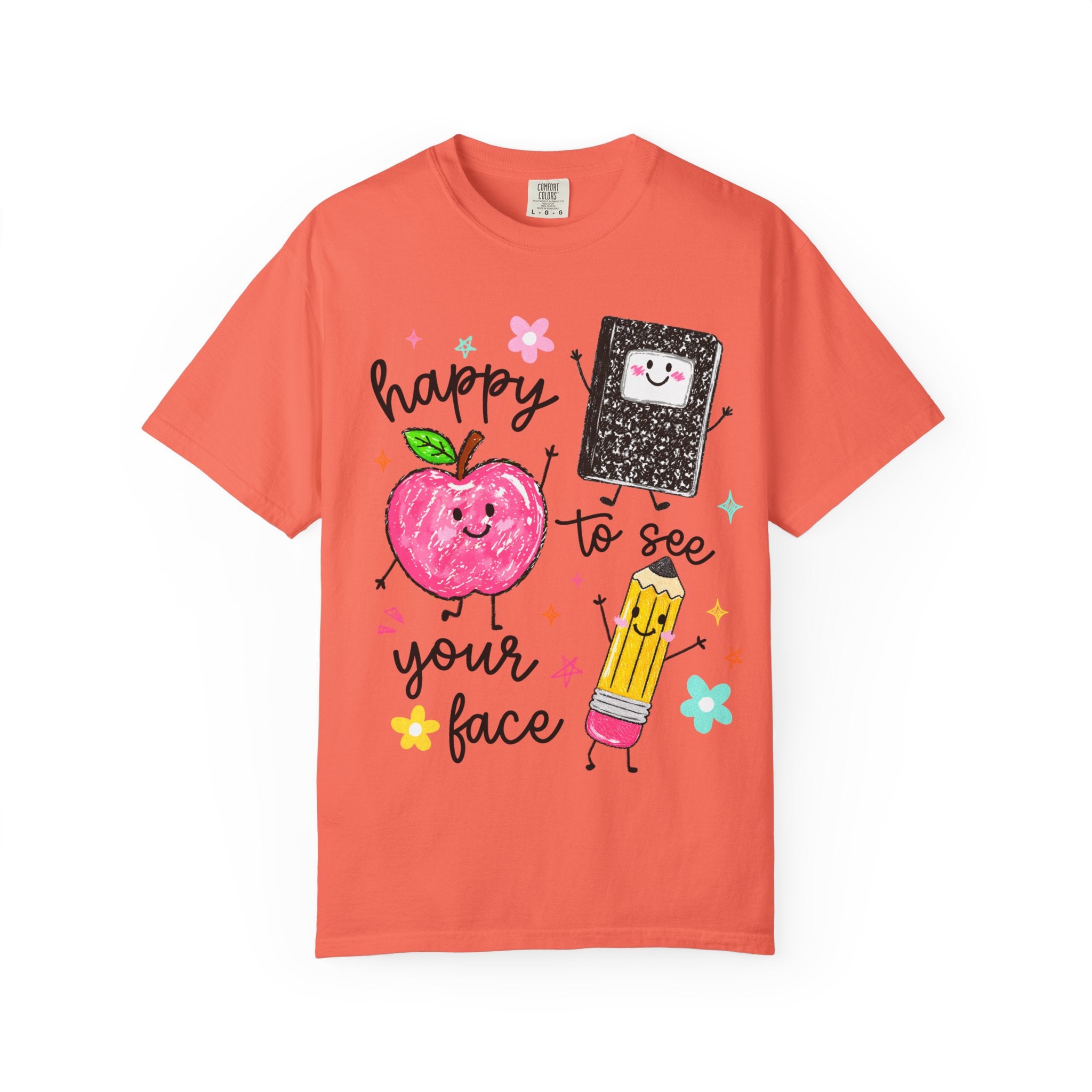 Happy To See Your Face T-Shirt — Cute Apple, Pencil & Notebook Back-to-School Tee