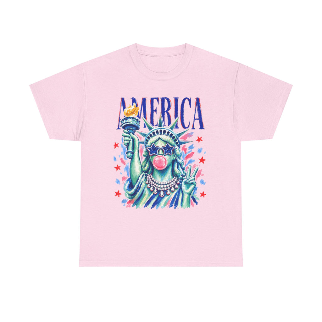 Statue of Liberty Bubblegum Tee — "America" Patriotic Graphic T-Shirt
