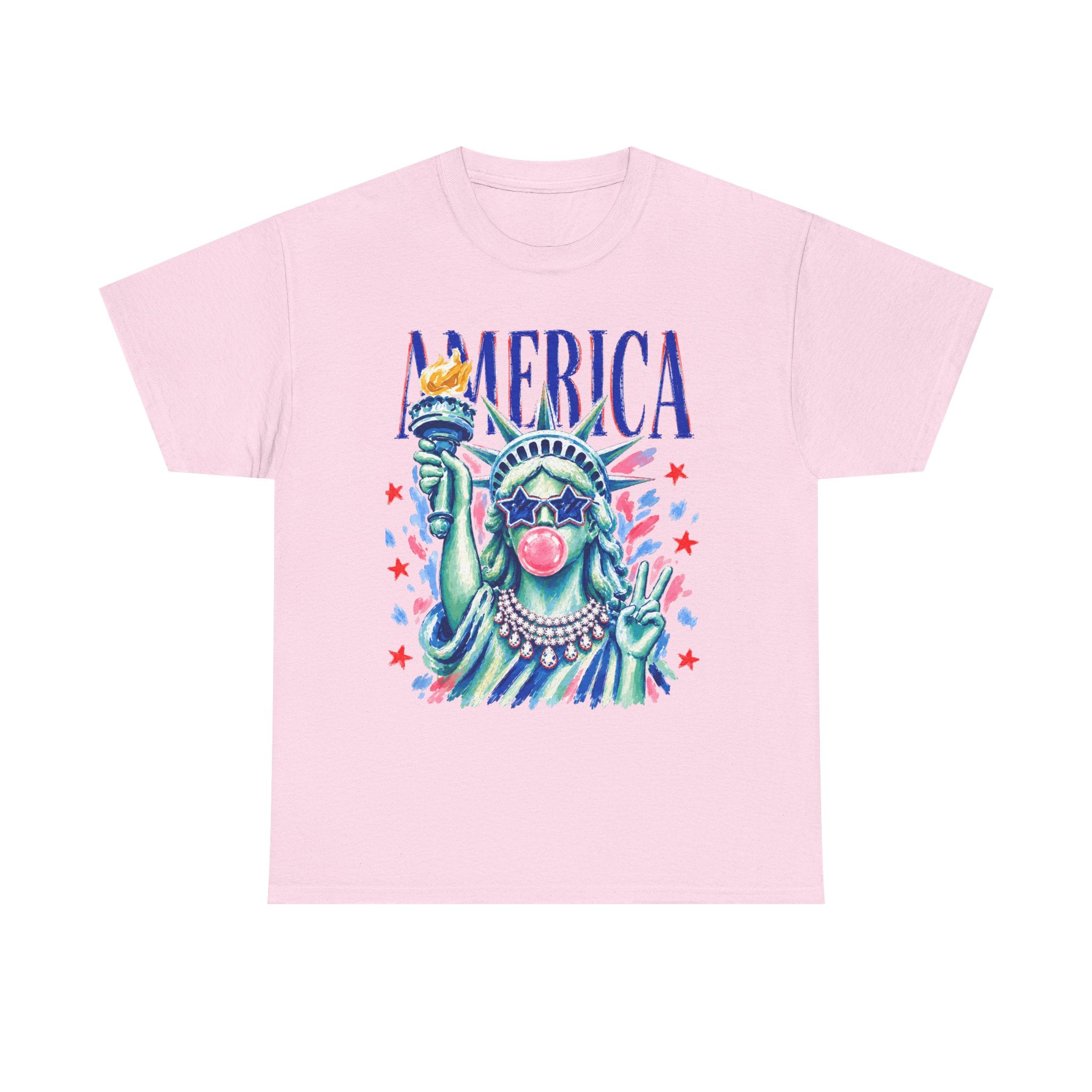 Statue of Liberty Bubblegum Tee — "America" Patriotic Graphic T-Shirt