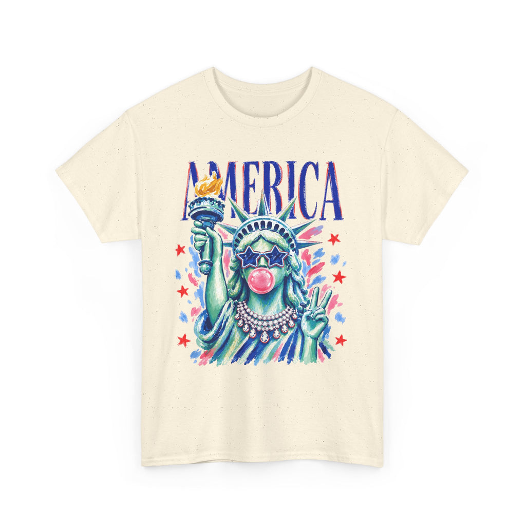 Statue of Liberty Bubblegum Tee — "America" Patriotic Graphic T-Shirt