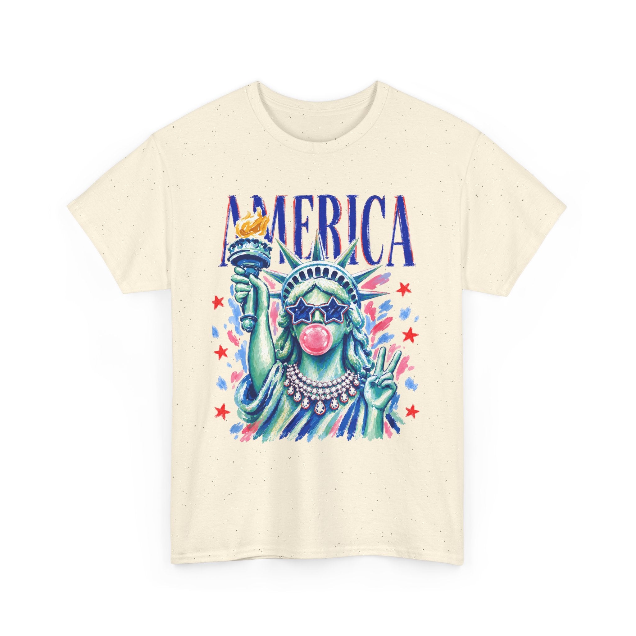 Statue of Liberty Bubblegum Tee — "America" Patriotic Graphic T-Shirt
