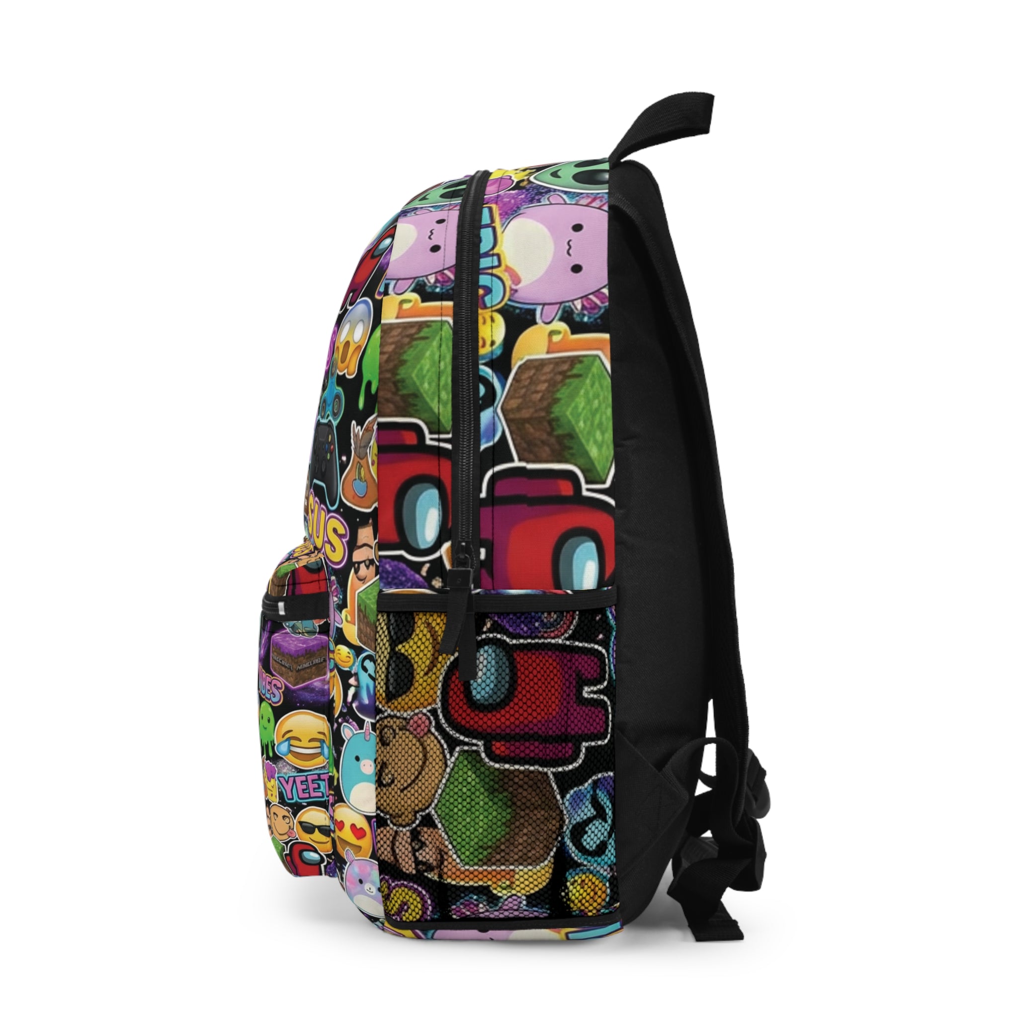 Emoji Collage Backpack — Colorful 'Vibes Sus Yeet' Kids School Bag