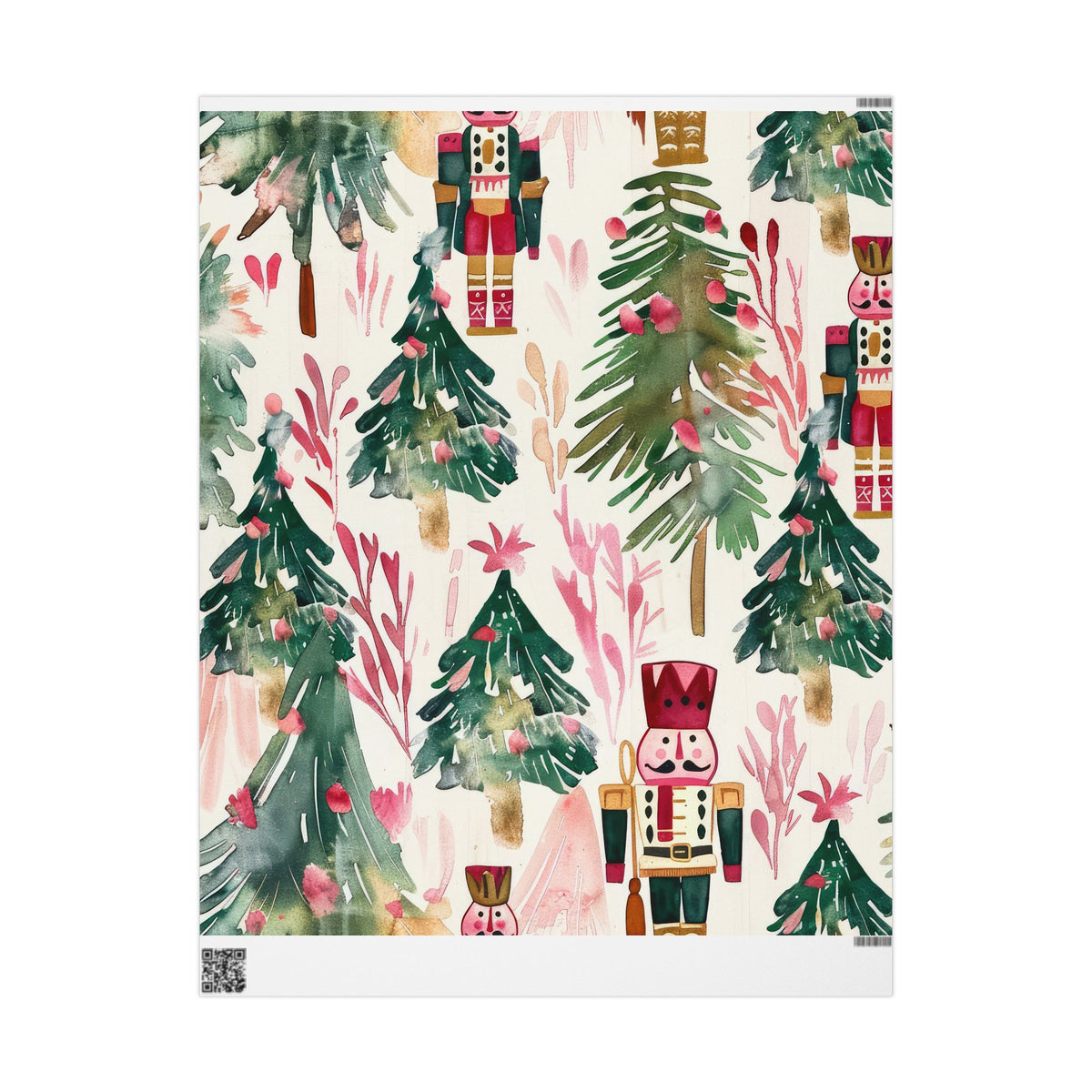 Nutcracker & Watercolor Christmas Tree Wrapping Paper