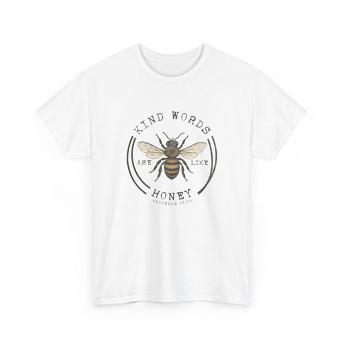 Bee Graphic Tee — "Kind Words Are Like Honey" Vintage Botanical Shirt
