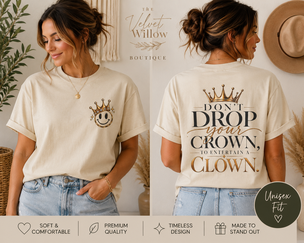 Crowned Smile Emoji T-Shirt — Cute Gold Crown Graphic Tee