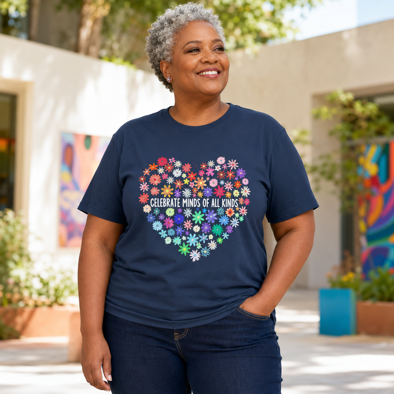 T-Shirt — "Celebrate Minds of All Kinds" Floral Heart Autism Awareness Tee