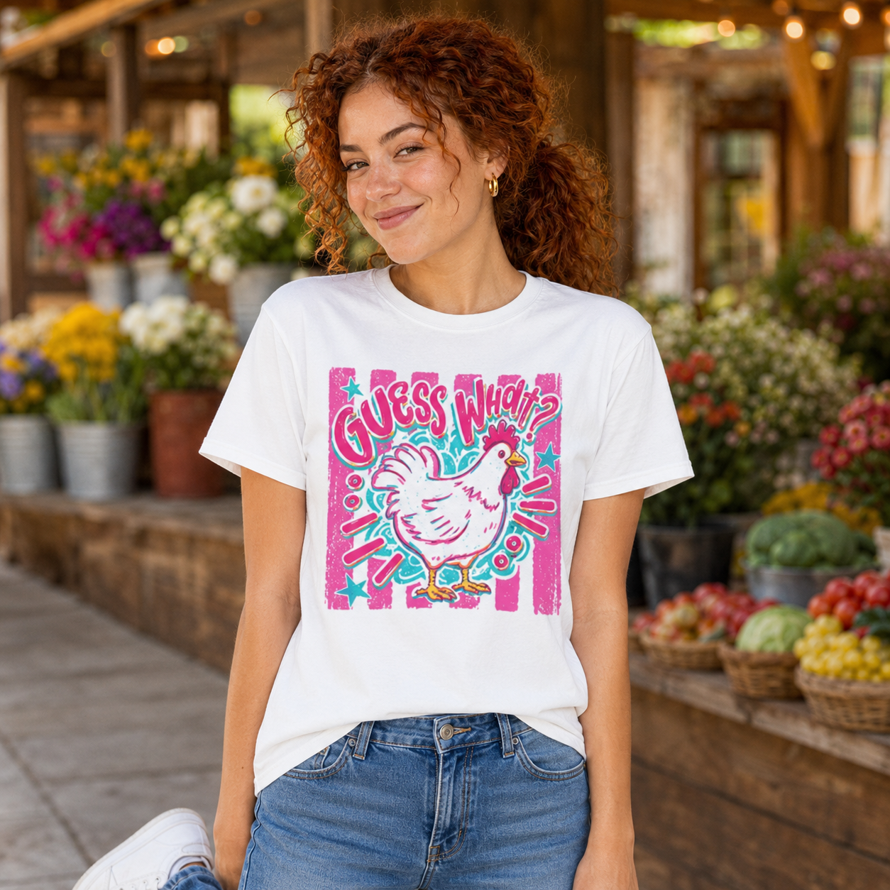 Chicken Butt Graphic Tee — "Guess What? Chicken Butt" Funny Retro Pink Shirt