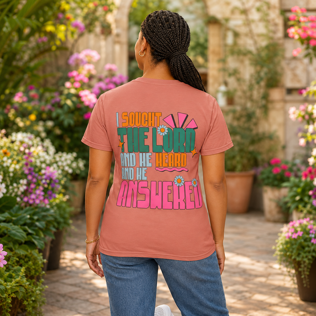 Faith Flower T‑Shirt — “I Sought The Lord And He Heard” Vintage Floral Tee
