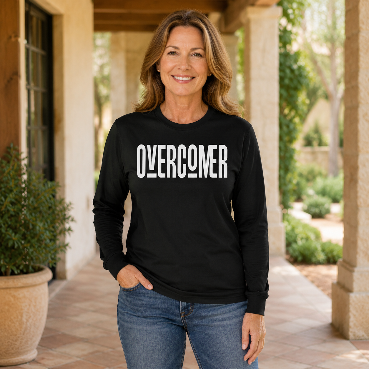 Overcomer Long Sleeve Tee — Motivational Graphic Shirt