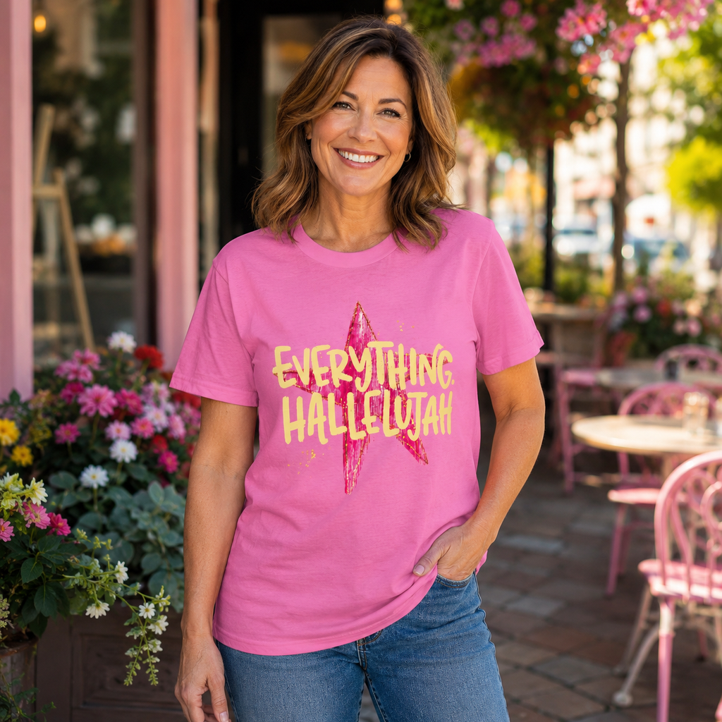 Everything Hallelujah T‑Shirt — Pink Star Graphic Tee
