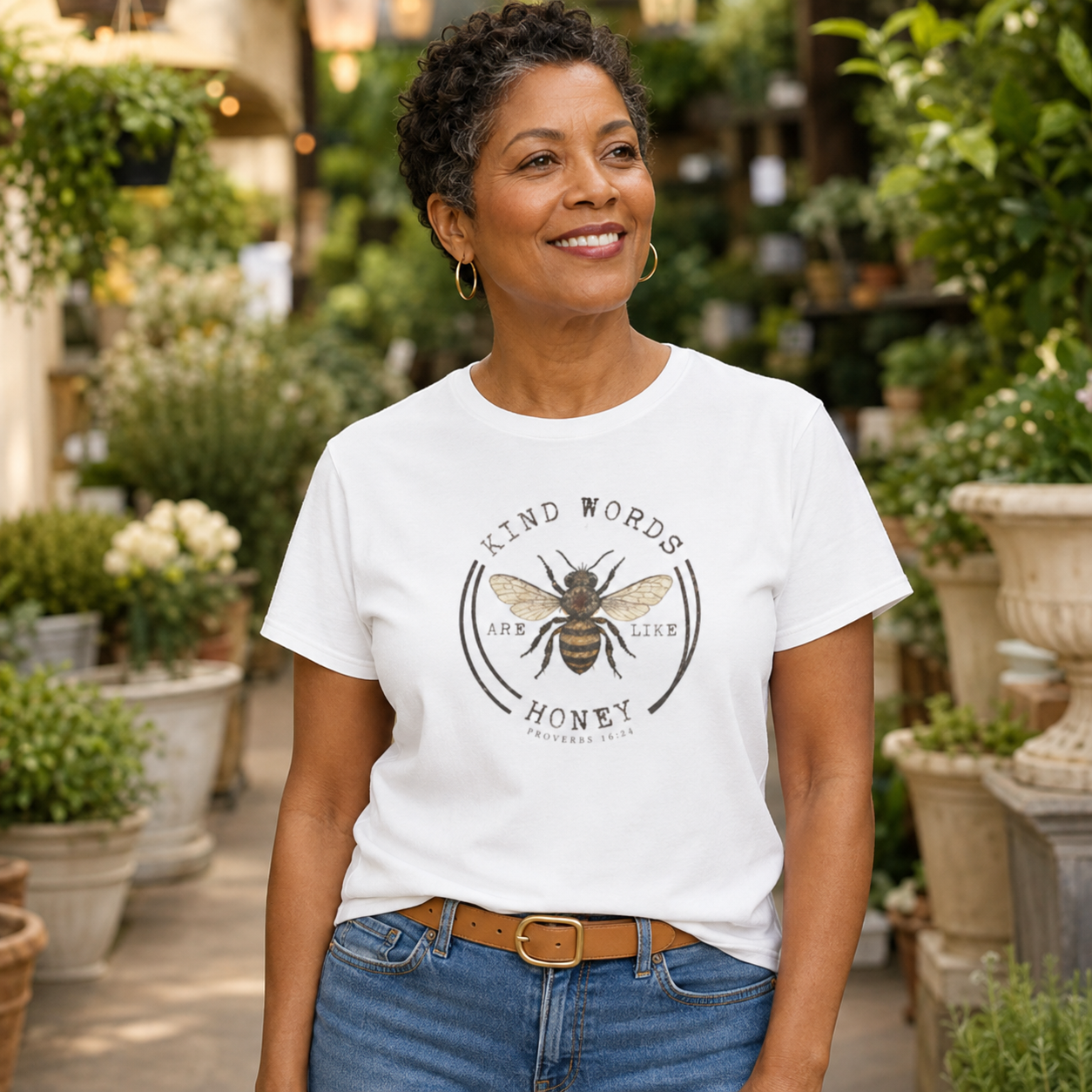 Bee Graphic Tee — "Kind Words Are Like Honey" Vintage Botanical Shirt
