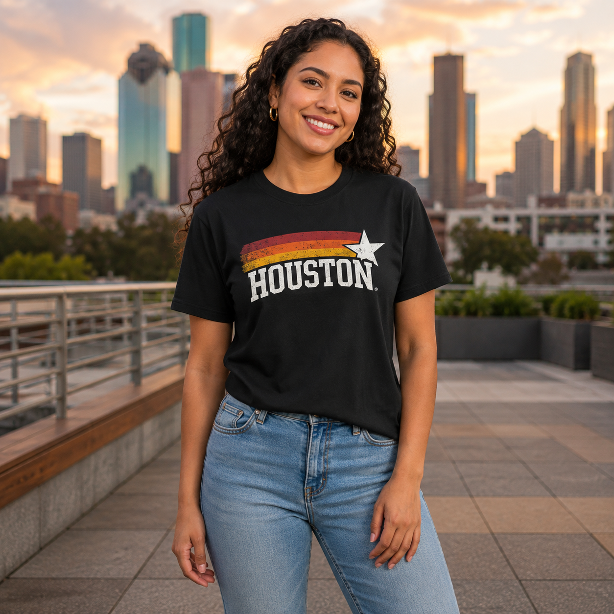 Houston Retro Star T-Shirt — Vintage Sunset City Tee