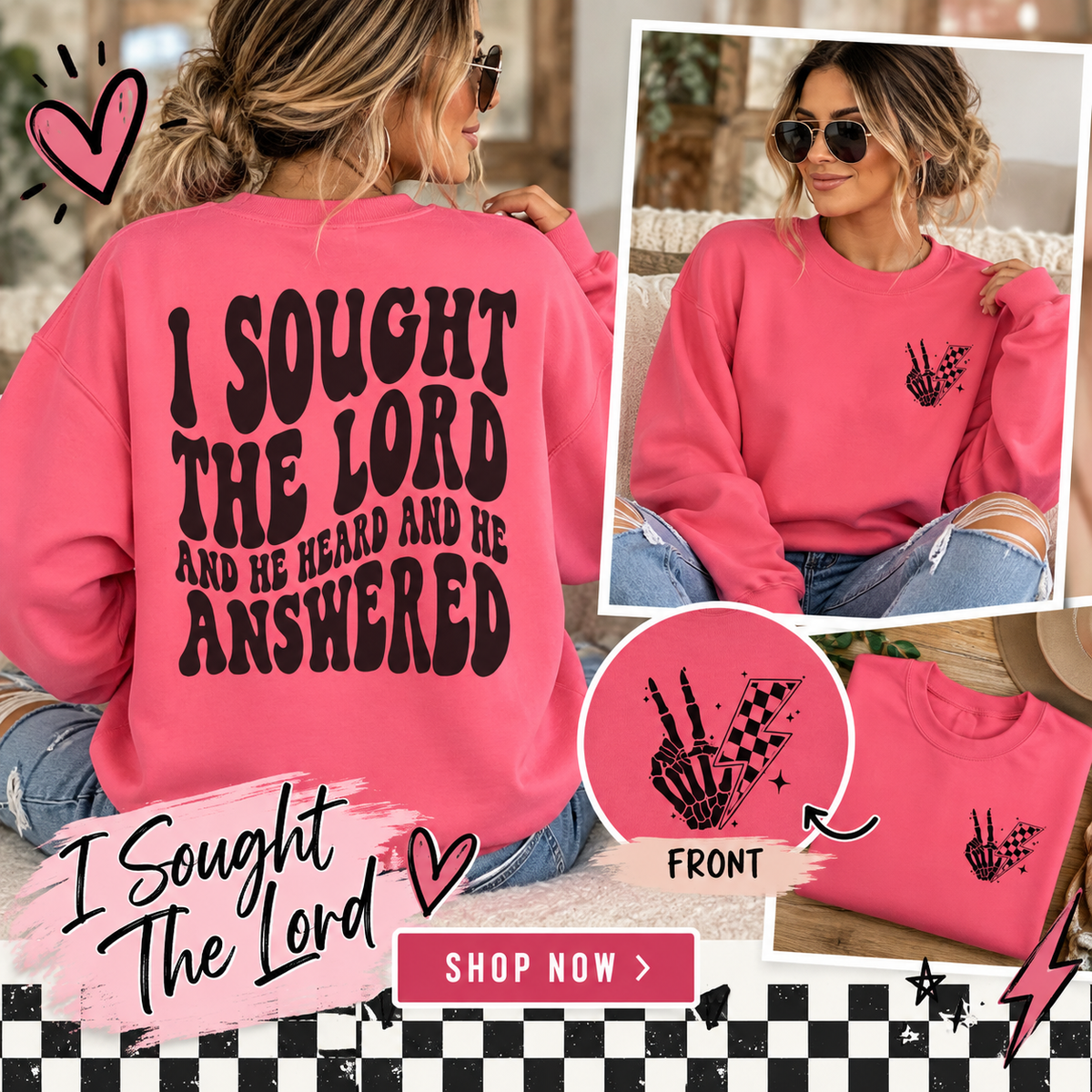 Christian Crewneck Sweatshirt — "I Sought The Lord and He Answered" Graphic