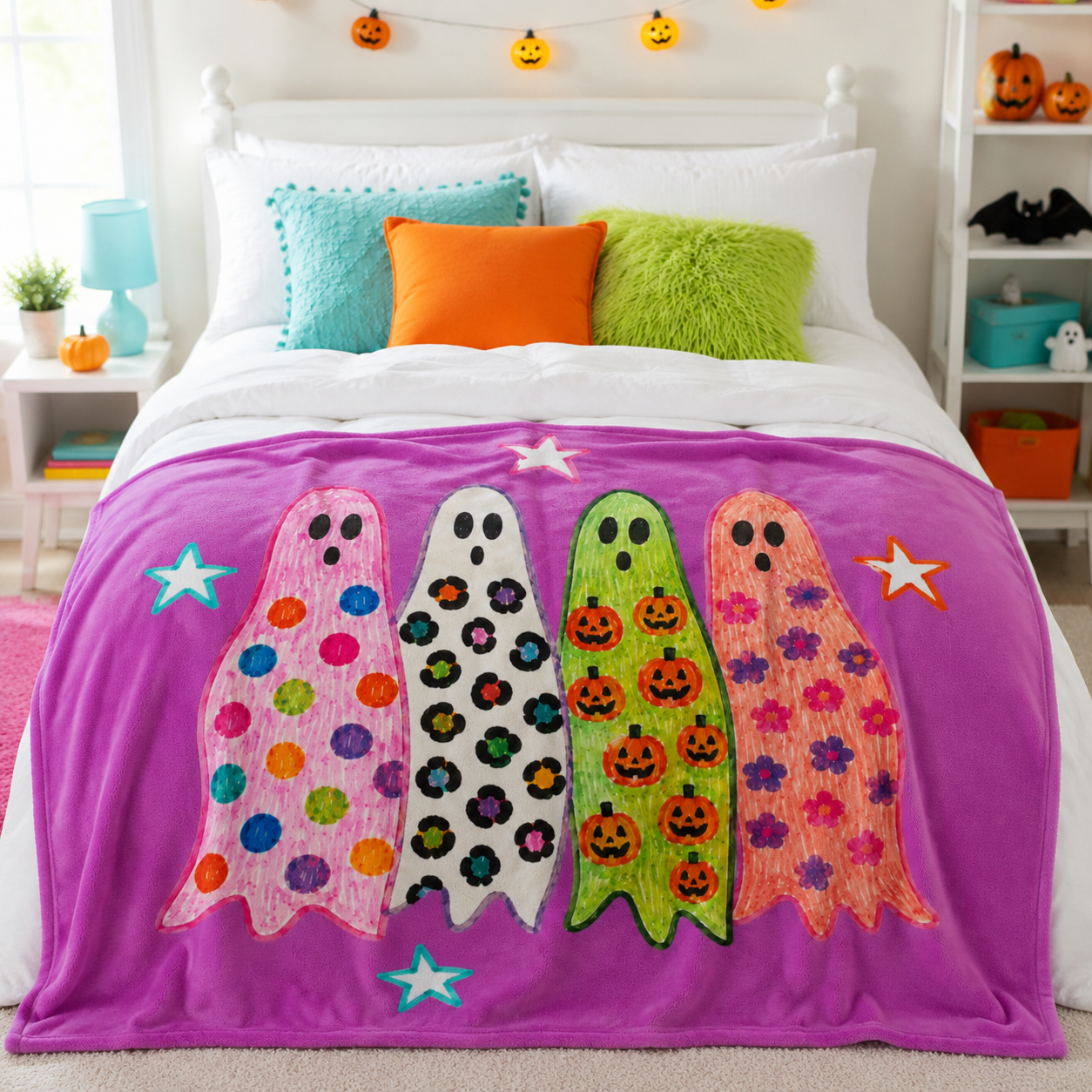 Halloween Polka-Dot Ghost Velveteen Plush Blanket