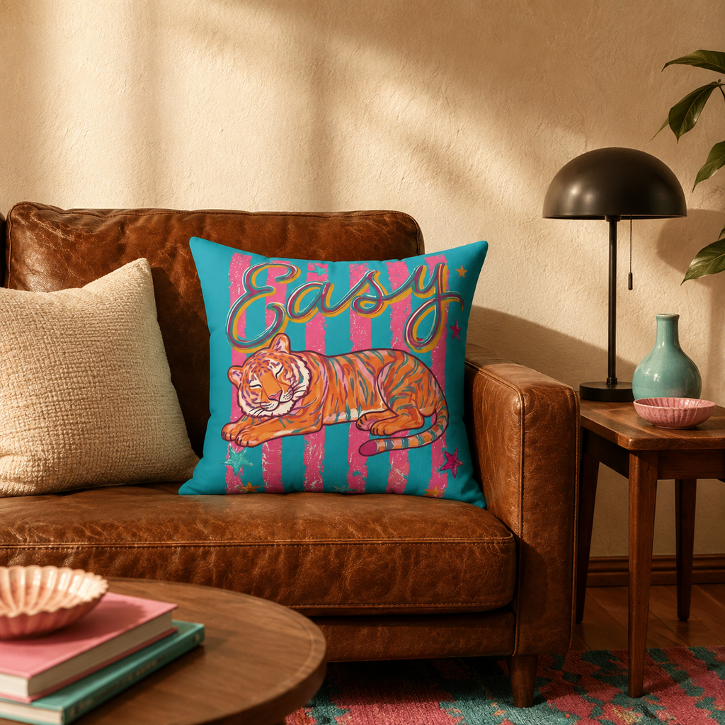 Easy Tiger Decorative Pillow — Colorful Retro Striped Throw Pillow