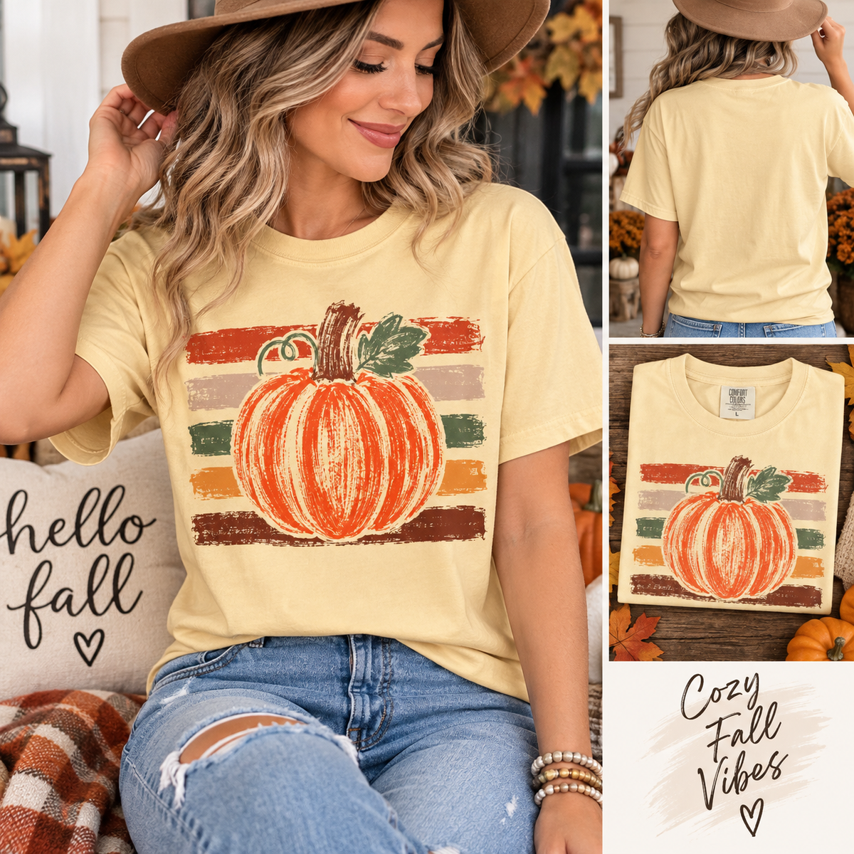 Pumpkin Retro Stripe T-Shirt — Vintage Fall Pumpkin Tee