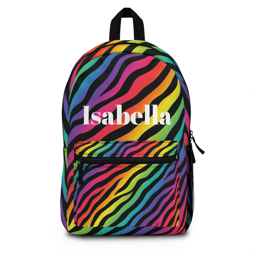 Personalized Rainbow Zebra Backpack — Custom Name School Bag