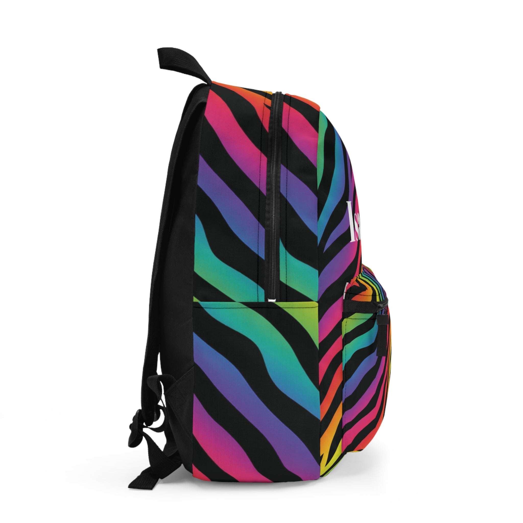 Personalized Rainbow Zebra Backpack — Custom Name School Bag