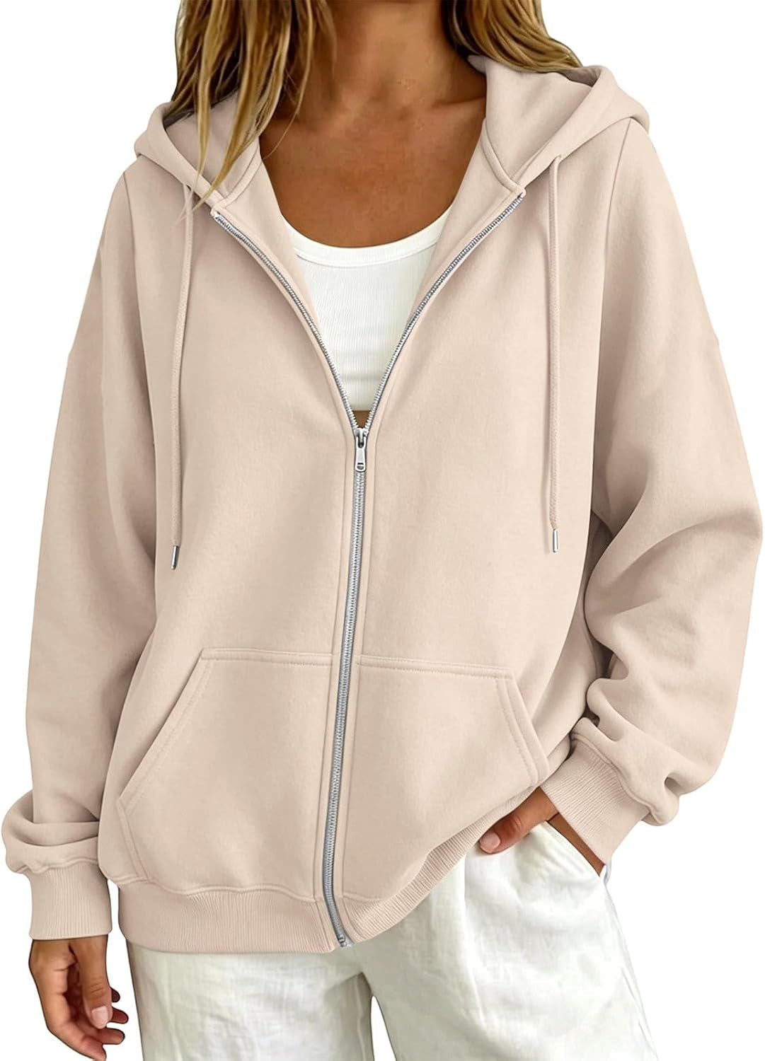 Oversized Zip up Hoodie for Women Casual Long Sleeve Sweatshirts Fall Winter Track Jackets