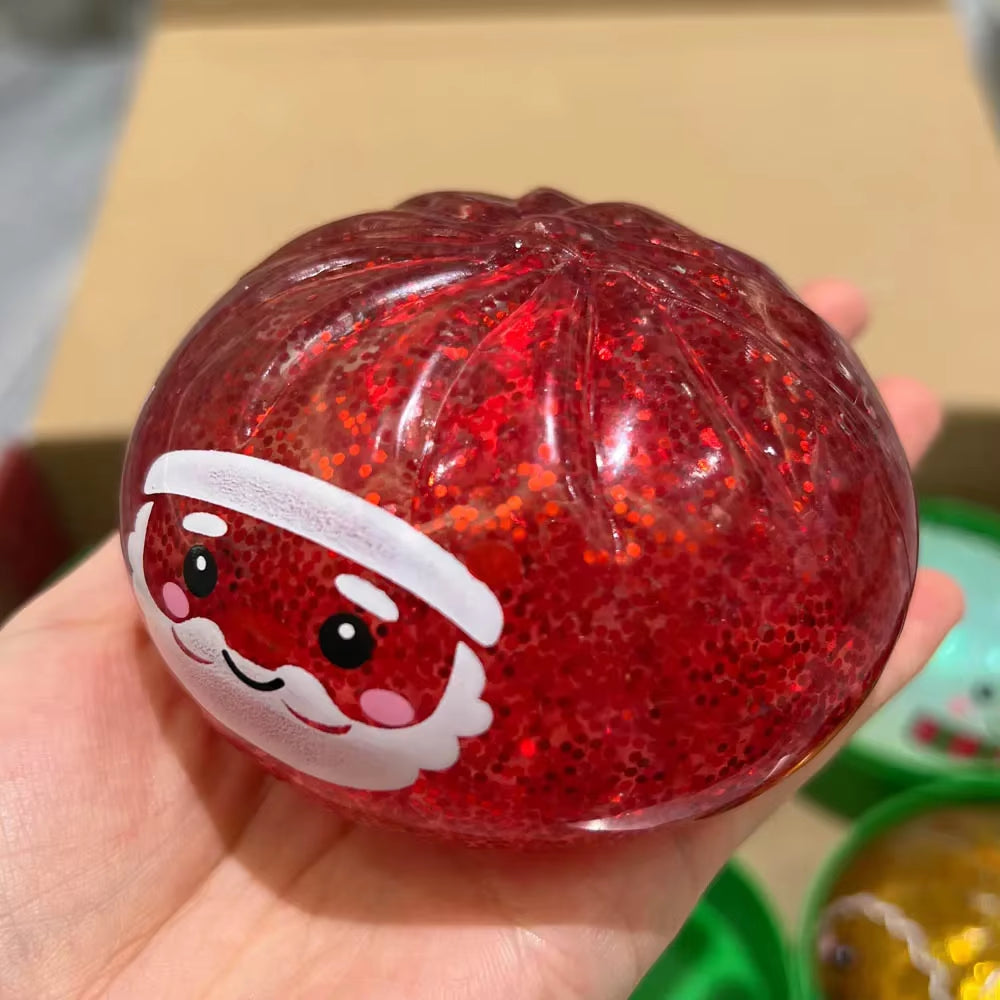 Christmas Dumplings Steamed Stuffed Bun Toy Glitter Mud Fun Decompression Toy Funny Stress Anxiety Relief Squeeze Prank Toy 1Pcs