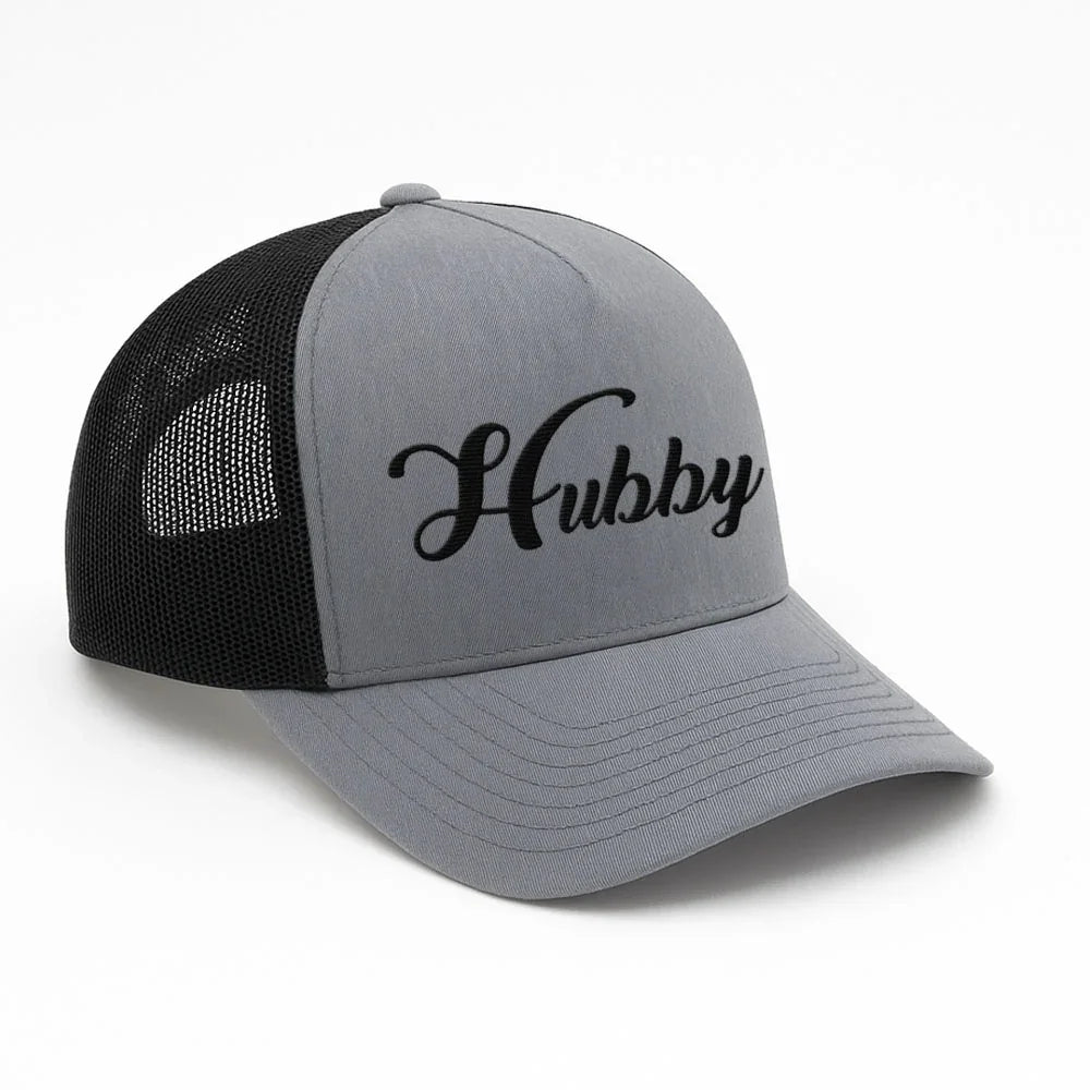 Embroidered Hubby Trucker Hat – Classic Mesh Cap for Wedding or Anniversary