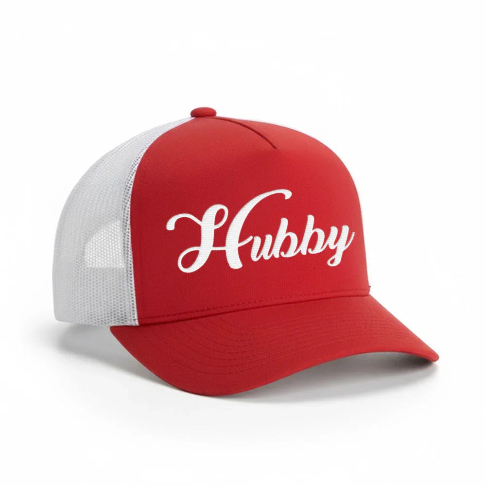 Embroidered Hubby Trucker Hat – Classic Mesh Cap for Wedding or Anniversary